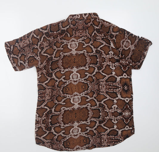 nexoluce Womens Brown Animal Print Viscose Basic Button-Up Size 14 Collared
