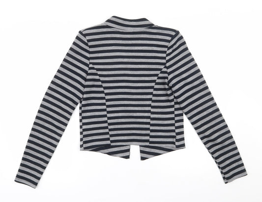 Warehouse Womens Grey V-Neck Striped Acrylic Cardigan Jumper Size 10