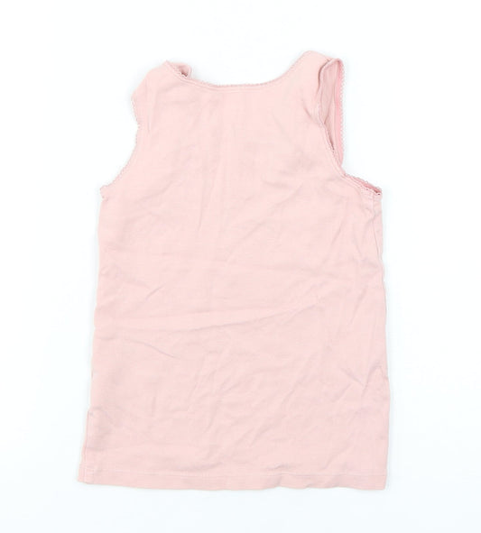 Marks and Spencer Girls Pink Cotton Basic Tank Size 5-6 Years Round Neck Pullover