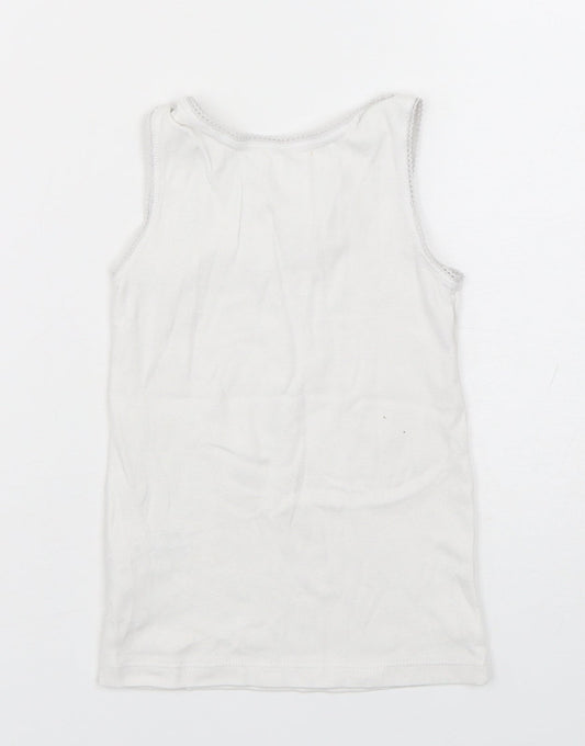 Marks and Spencer Girls White Cotton Basic Tank Size 4-5 Years Round Neck Pullover - Princess Jasmine