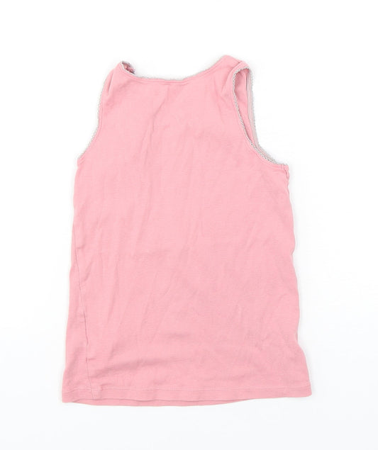 Marks and Spencer Girls Pink Cotton Basic Tank Size 5-6 Years Round Neck Pullover