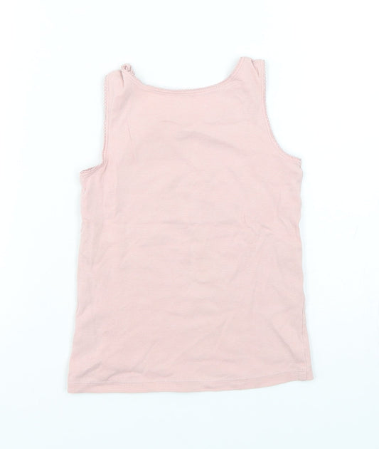Marks and Spencer Girls Pink Cotton Basic Tank Size 5-6 Years Round Neck Pullover