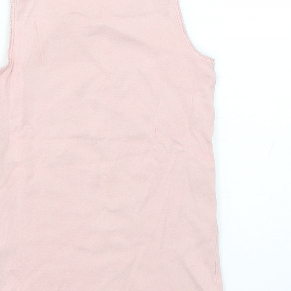 Marks and Spencer Girls Pink Cotton Basic Tank Size 5-6 Years Round Neck Pullover
