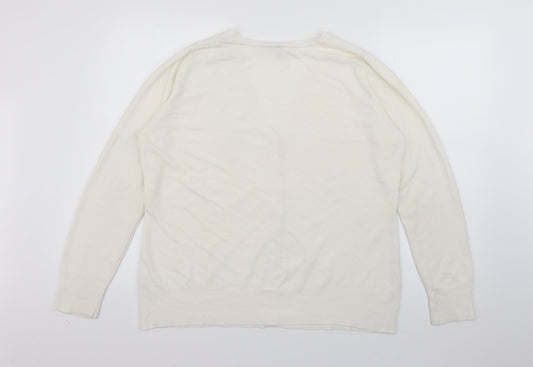 British Home Stores Womens Ivory V-Neck Acrylic Cardigan Jumper Size 18