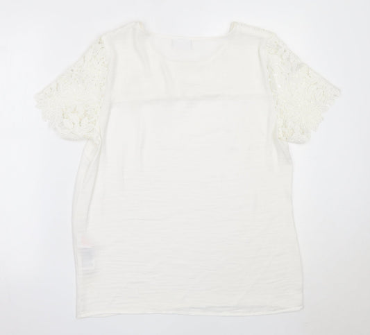 VILA Womens Ivory Polyester Basic Blouse Size M Round Neck