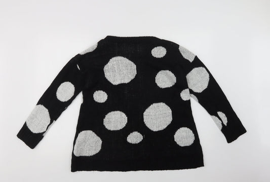 Peacocks Womens Black Collared Polka Dot Acrylic Pullover Jumper Size M