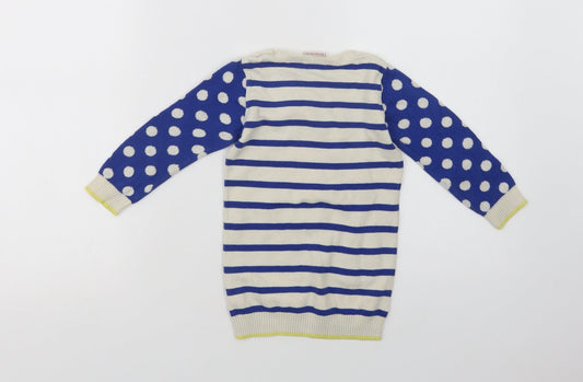 NEXT Girls Blue Crew Neck Striped Cotton Pullover Jumper Size 2 Years - Flower