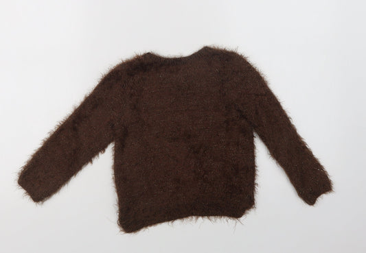 H&M Girls Brown Crew Neck Polyamide Pullover Jumper Size 2-3 Years - Magic