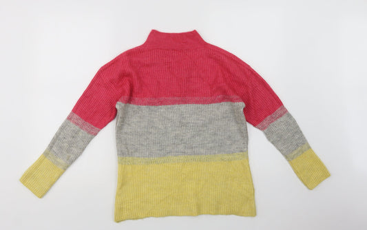 M & Co Womens Multicoloured Mock Neck Striped Acrylic Pullover Jumper Size 8