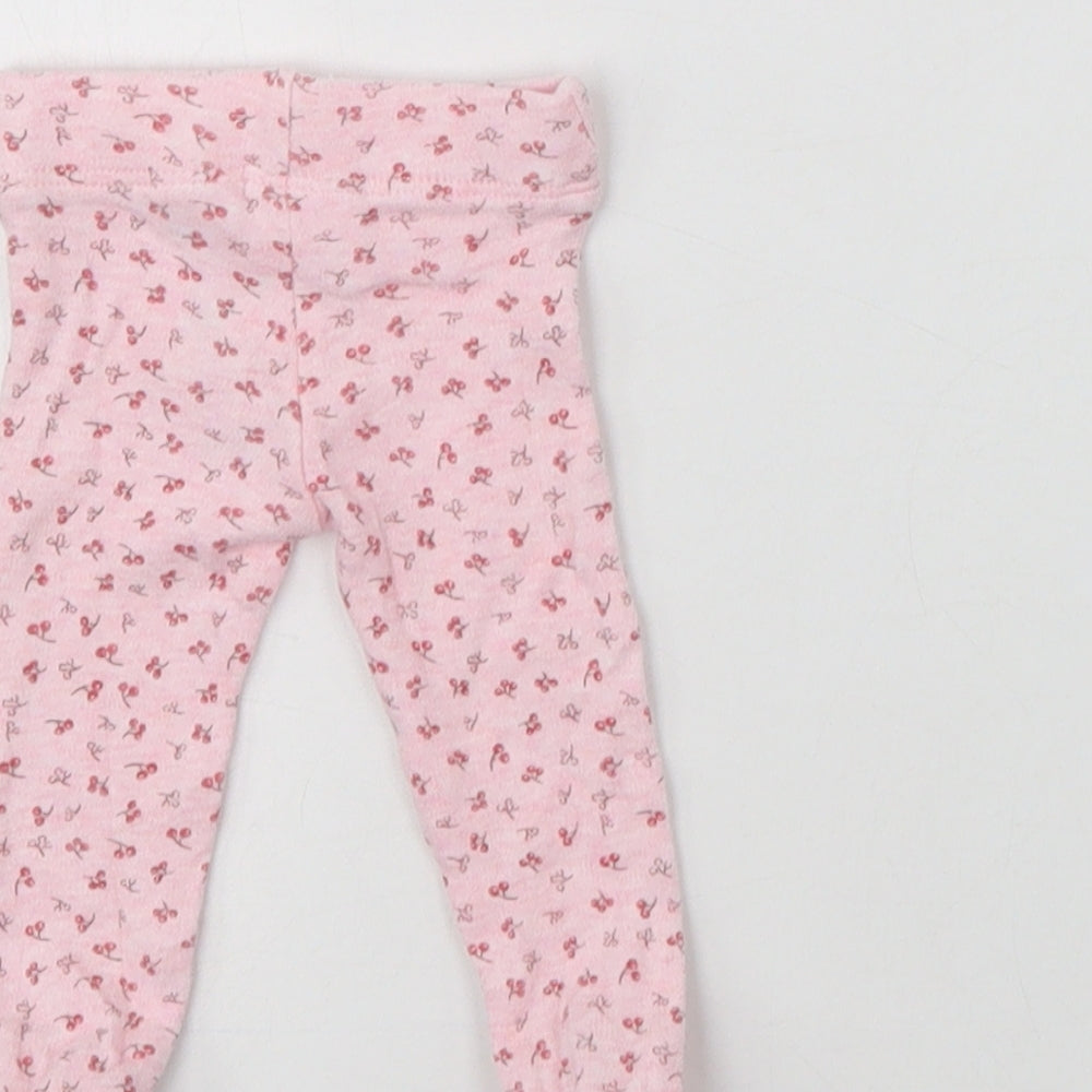 F&F Baby Pink Floral Cotton Jogger Trousers Size 0-3 Months - Tiny Baby