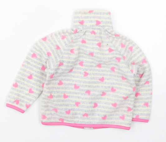 Primark Girls Grey Striped Jacket Size 18-24 Months Zip - Pink Hearts