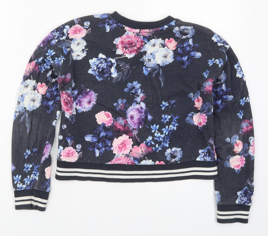 H&M Girls Blue Floral Cotton Pullover Sweatshirt Size 9-10 Years Pullover