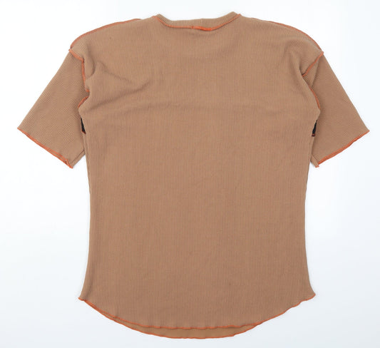 Stylewise Womens Brown Polyester Basic T-Shirt Size 10 Round Neck