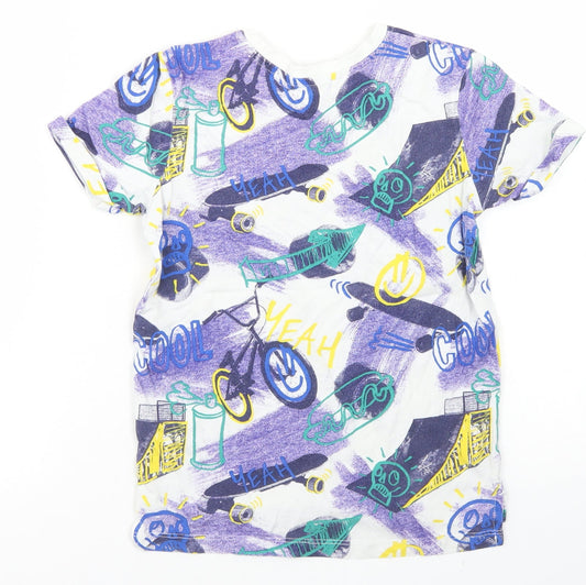 Goerge Boys Purple Geometric Cotton Basic T-Shirt Size 7-8 Years Crew Neck - Bicycles