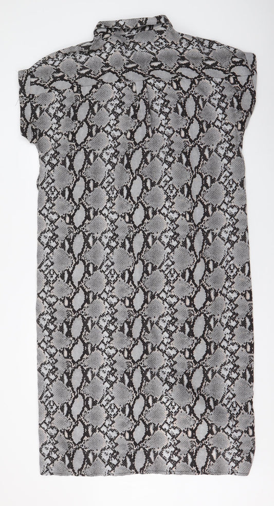 New Look Womens Grey Animal Print Polyester Maxi Size 14 Collared Button
