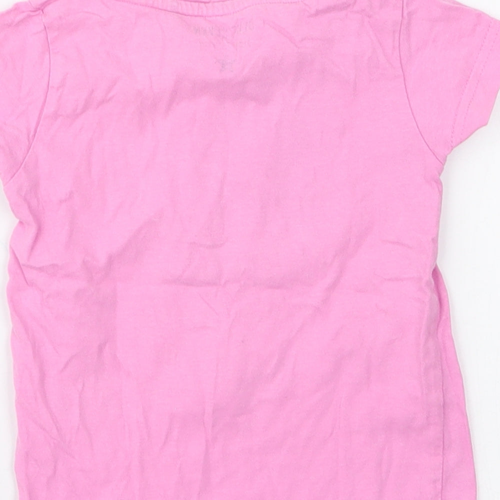 Brand and care label for Blue Seven girls’ pink 100% cotton jersey t-shirt, size 2, years round neck pullover - banana