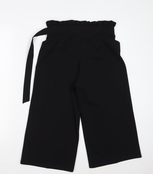 Miss Selfridge Womens Black Polyester Cropped Trousers Size 10 L29 in Regular Tie