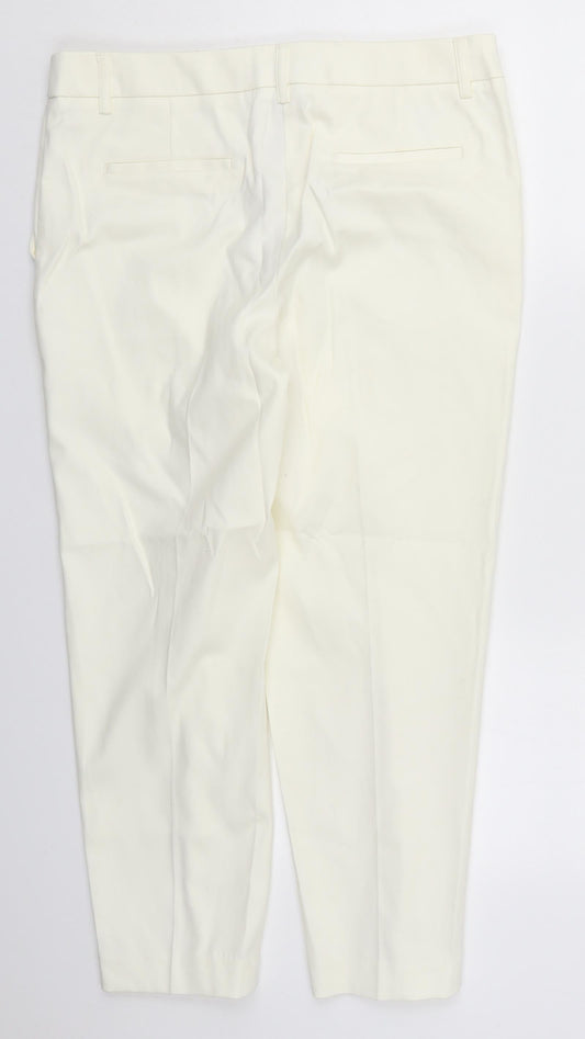 NEXT Womens Ivory Cotton Trousers Size 12 L24 in Regular Hook & Eye