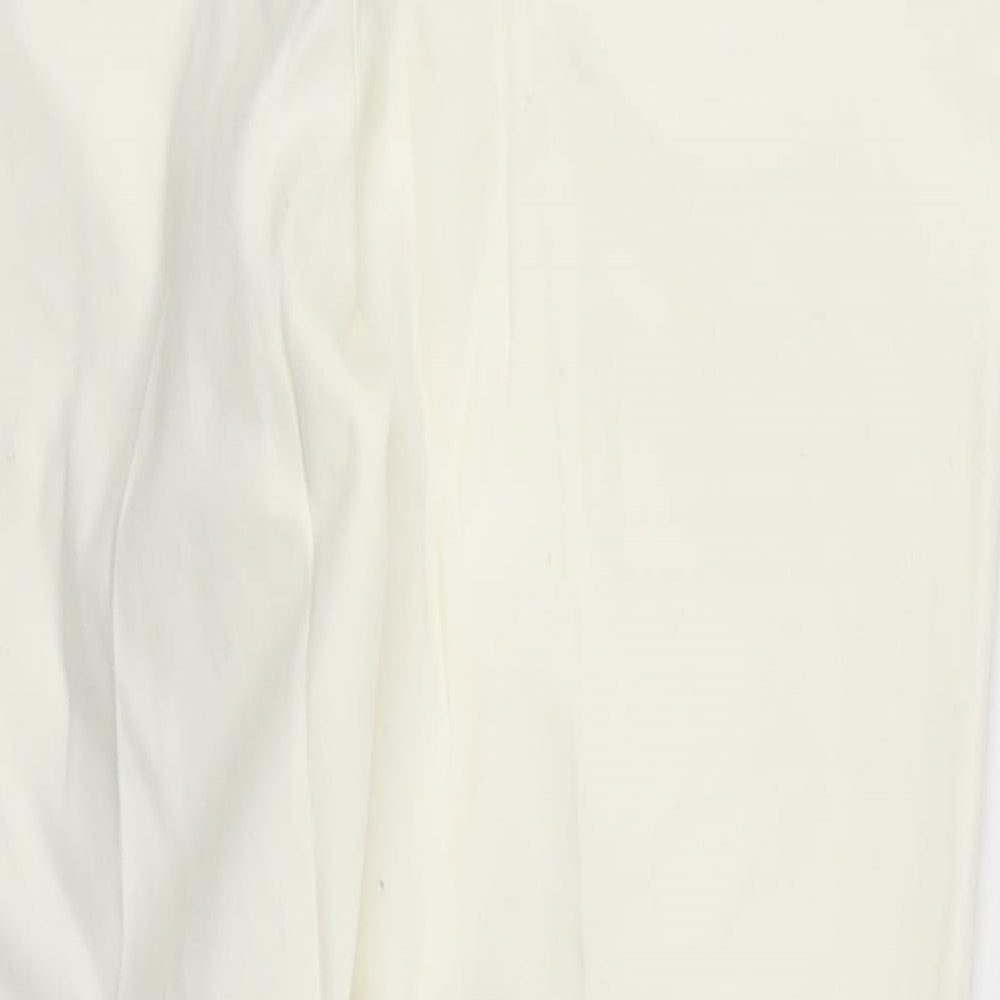 NEXT Womens Ivory Cotton Trousers Size 12 L24 in Regular Hook & Eye