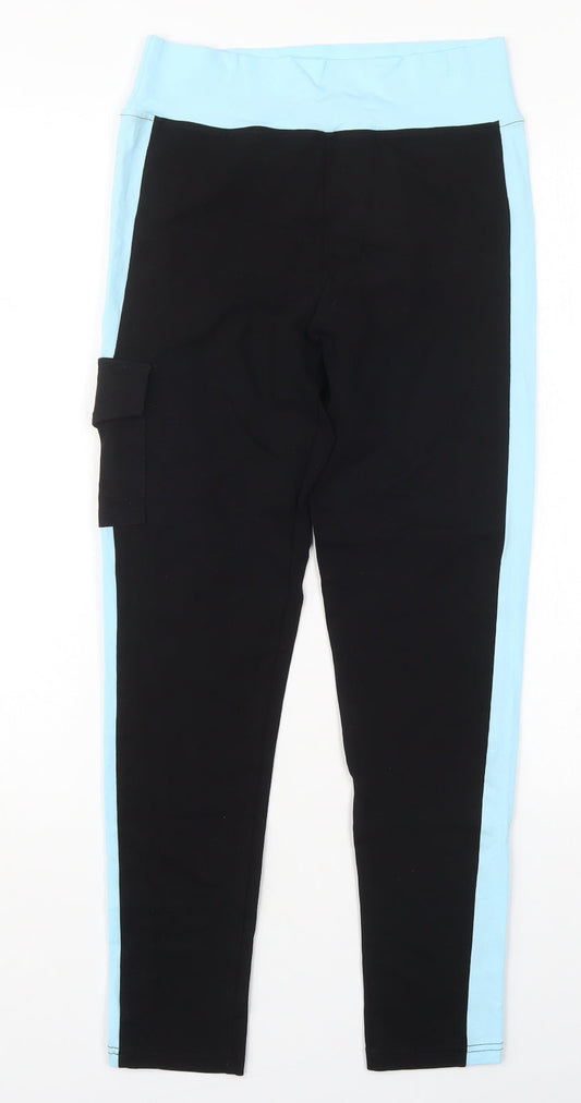 I Love Sia Womens Black Cotton Capri Leggings Size M L25 in Regular - Blue