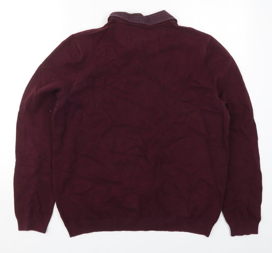 Burton Mens Purple Collared Cotton Pullover Jumper Size L
