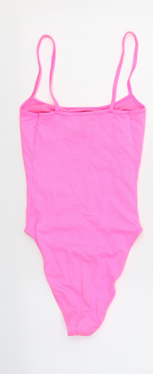 New Look Womens Pink Polyamide Camisole T-Shirt Size 6 Boat Neck - Neon Pink
