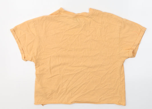 Miss Selfridge Womens Orange Cotton Basic T-Shirt Size S Round Neck