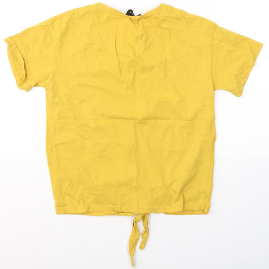 New Look Womens Yellow Cotton Jersey T-Shirt Size 6 Roll Neck