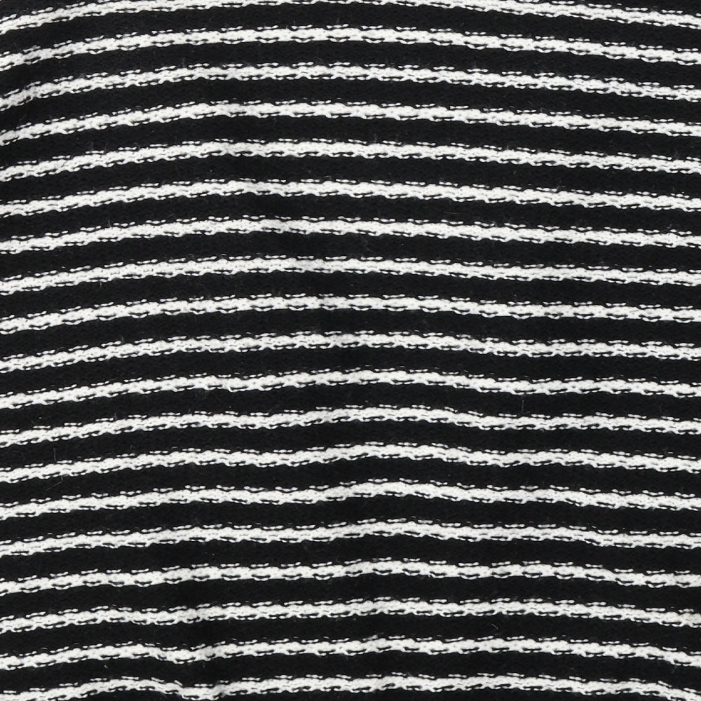 SWEEWE Womens Black V-Neck Striped Acrylic Cardigan Jumper Size S