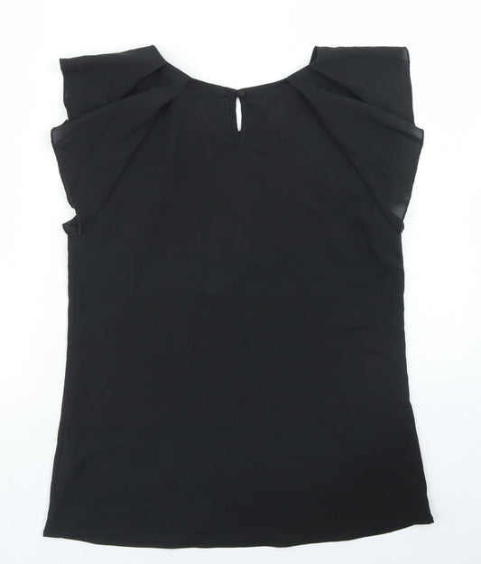 Peacocks Womens Black Polyester Basic Blouse Size 10 Round Neck