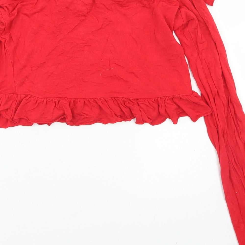 PRETTYLITTLETHING Womens Red Viscose Cropped T-Shirt Size 8 Off the Shoulder