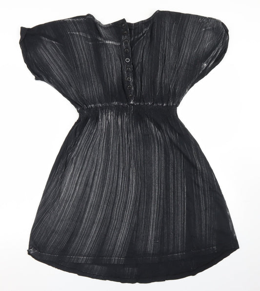 Topshop Womens Black Striped Cotton Fit & Flare Size 8 Round Neck
