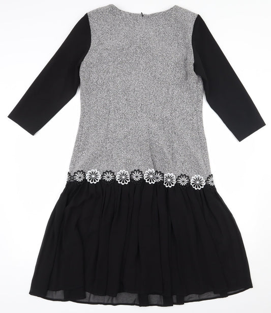 Christopher Wren Womens Black Polyester A-Line Size 8 Scoop Neck Zip