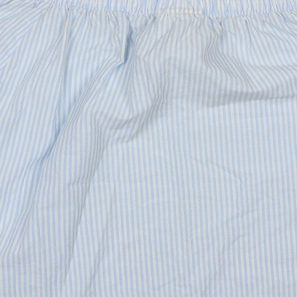 H&M Womens Blue Striped Cotton Basic Blouse Size 8 Off the Shoulder