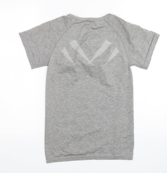 Workout Womens Grey Polyester Basic T-Shirt Size 6 Round Neck Pullover