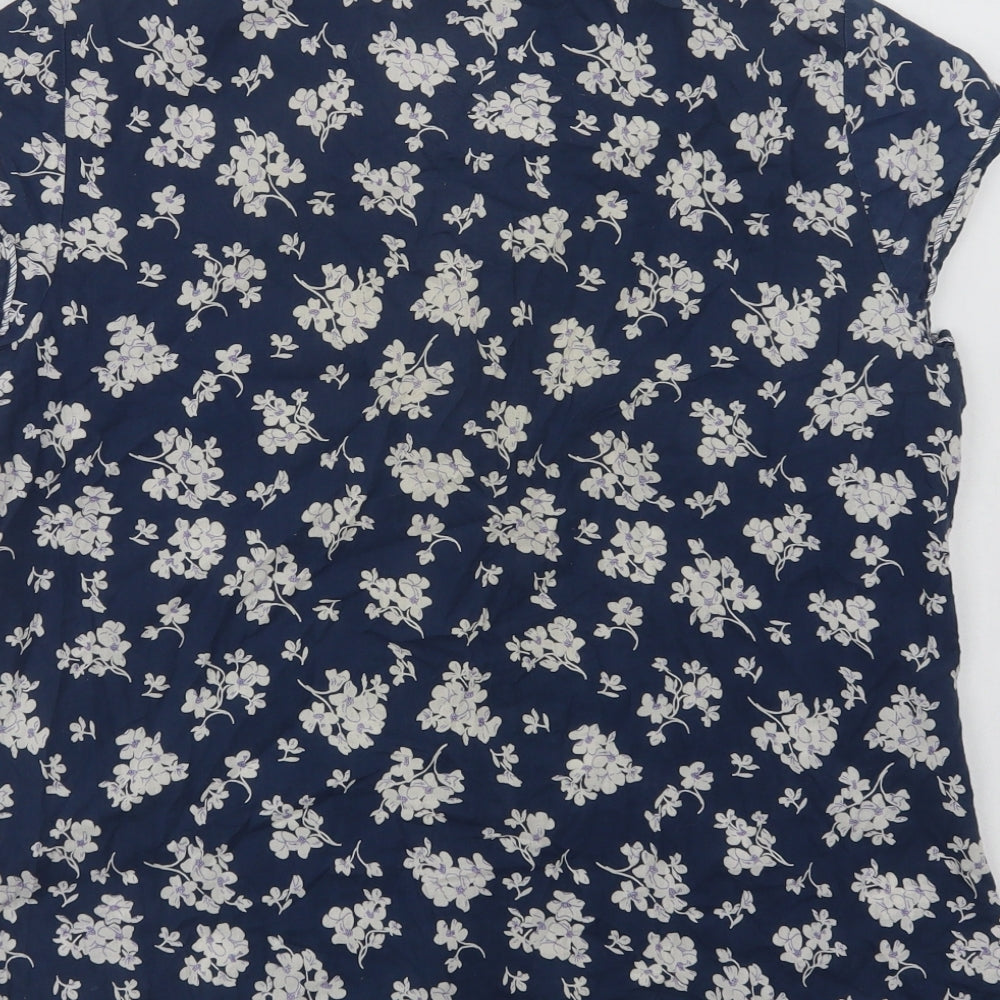 Marks and Spencer Womens Blue Floral Cotton Top Pyjama Top Size 12 Button