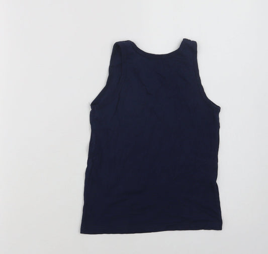 Matalan Girls Blue Cotton Basic Tank Size 6-7 Years Crew Neck