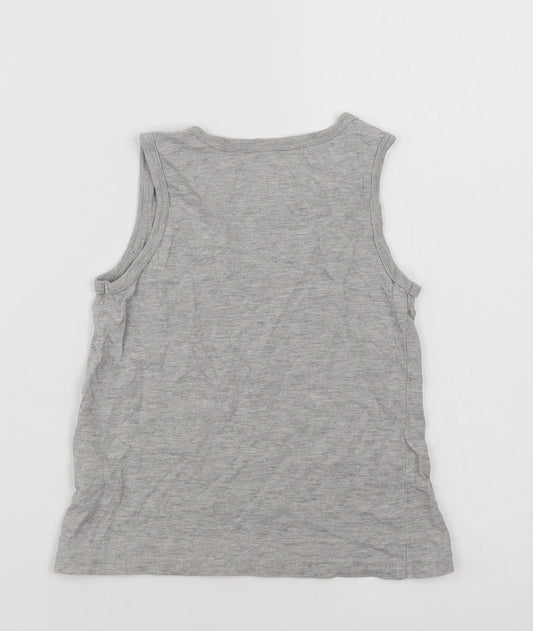 Primark Boys Grey Cotton Basic Tank Size 6-7 Years Crew Neck - Football