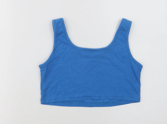 SheIn Girls Blue Polyester Cropped Tank Size 11-12 Years Scoop Neck - Lucky