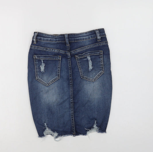 My Bestiny Womens Blue Cotton Mini Skirt Size S Button