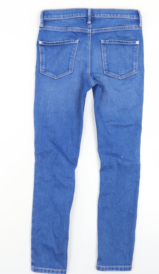 River Island Girls Blue Cotton Skinny Jeans Size 9 Months Regular Button - Distressed