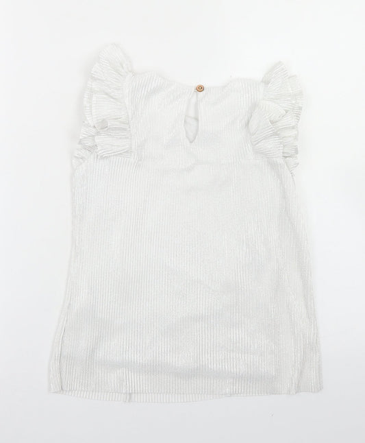 Nono Girls Silver Polyester Basic T-Shirt Size 9-10 Years Crew Neck Button