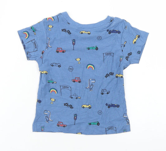 Matalan Boys Blue Geometric Cotton Basic T-Shirt Size 9-12 Months Crew Neck - Cars