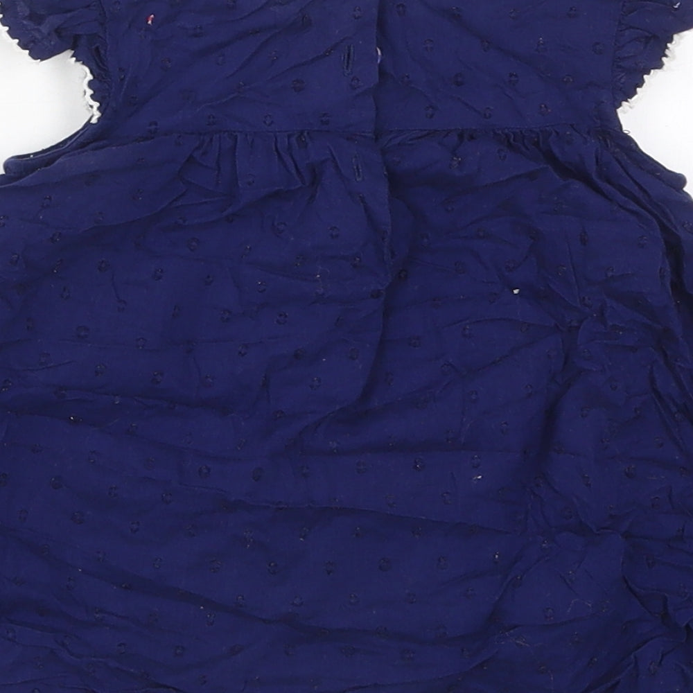 George Girls Blue Floral Cotton A-Line Size 12-18 Months Round Neck Button