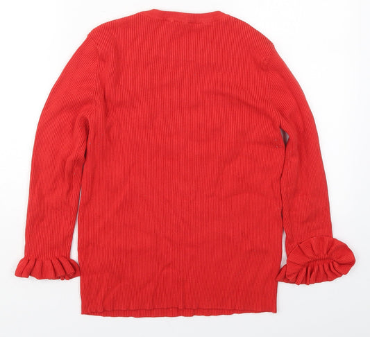 Red Herrint Womens Red Crew Neck Viscose Pullover Jumper Size 14