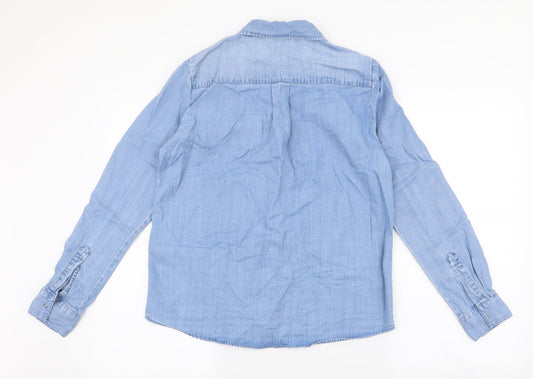 Vera Moda Womens Blue Lyocell Basic Button-Up Size S Collared