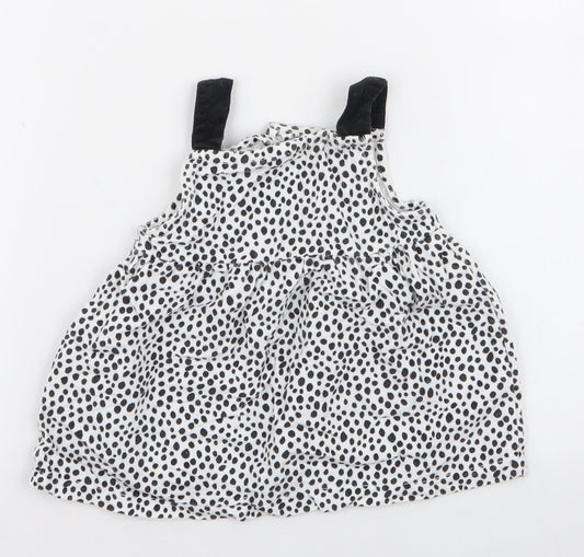 Peacocks Girls White Polka Dot 100% Cotton Pinafore/Dungaree Dress Size 3-6 Months High Neck Button