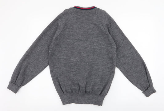 warnocks Mens Grey V-Neck Polyester Pullover Jumper Size S