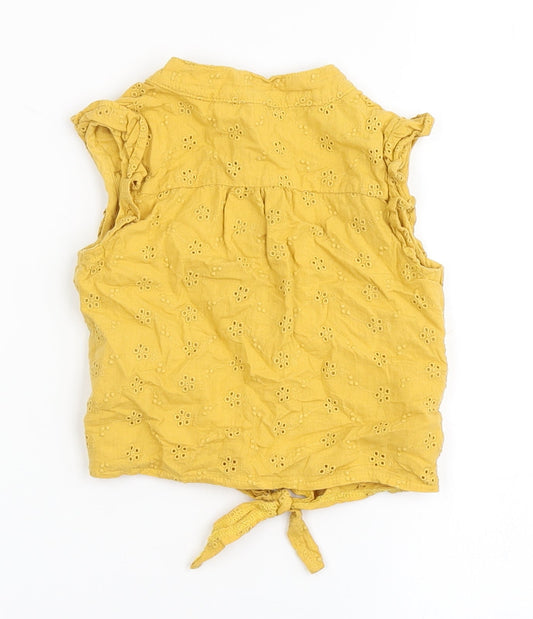 Primark Girls Yellow 100% Cotton Basic Blouse Size 12-18 Months Round Neck Button