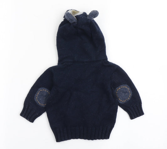 NEXT Boys Blue Cotton Cardigan Jumper Size 3-6 Months Button - Bear